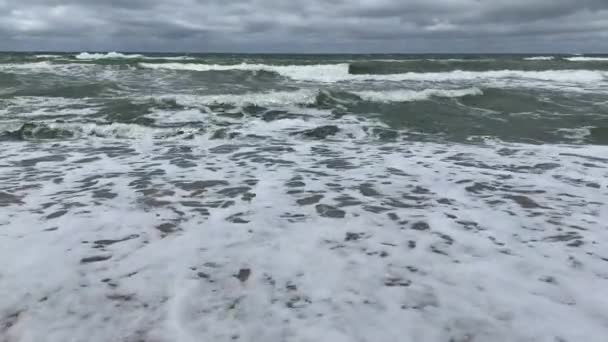 Движущаяся Поверхность Волны Холодного Балтийского Моря Бурную Погоду — стоковое видео