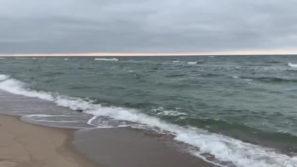 Moving Surface Waves Cold Baltic Sea Stormy Weather — Stock Video