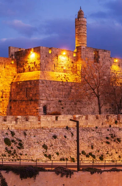 Ancient Citadel inside Old City at Night, Jerusalem, Israel