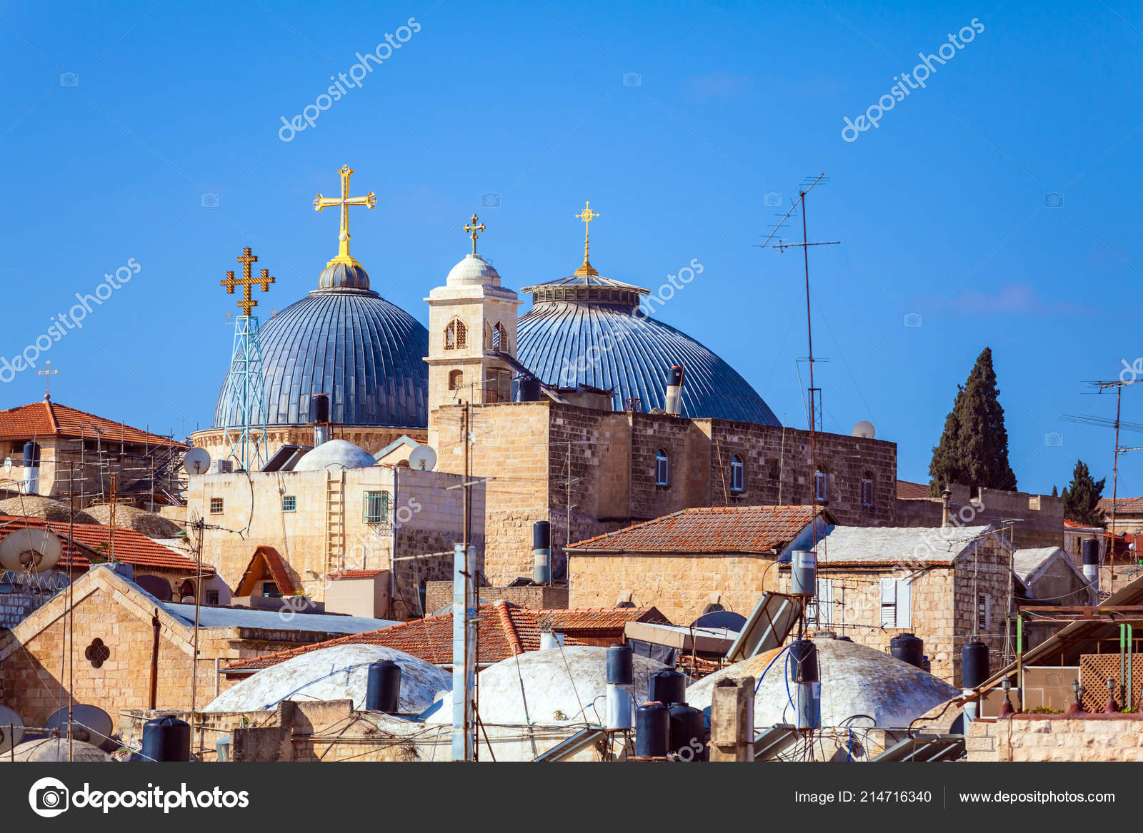 Roofs Old City Holy Sepulcher Chirch Dome Jerusalem Israel — Stock