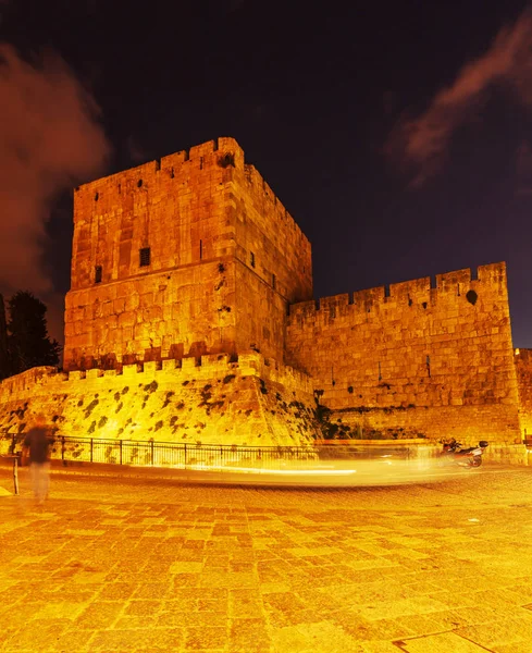 Ancient Citadel inside Old City at Night, Jerusalem, Israel