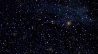 Derin uzay, mavi ve mor gaz ve toz bulutları ve yıldız arka planda uçan aracılığıyla