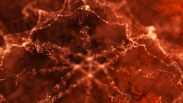 Abstraite floue rougeoyante tourbillonnant particules flottantes dans l'espace virtuel. Particules lumineuses oscillantes avec profondeur de champ .