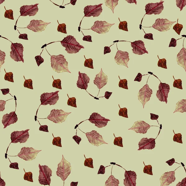 秋の白樺のシームレス パターンの葉穏やかな明るいベージュの背景に ロイヤリティフリーのストック写真