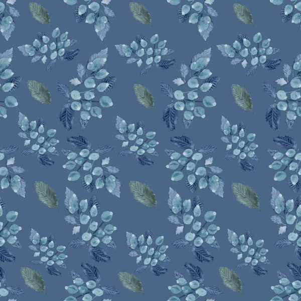 파란색 배경에 파란색 Rosehips의 수채화 있습니다 원활한 — 스톡 사진