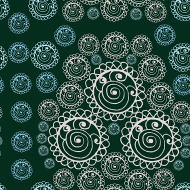 Yeşil arka planda farklı açılış çemberleri şeklinde geometrik bir süs var. Kusursuz bir süs.