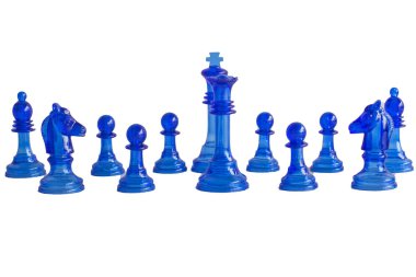 Soyut satranç oyunu ya da iş adamları rekabet spor oyunları için beyaz bir arka plan ile satranç strateji zafer lider için vardır