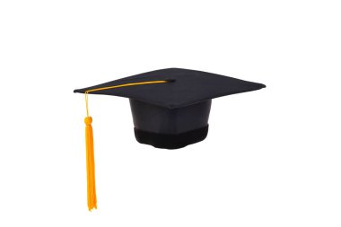 Mezuniyet kap ile izole kırpma yolu beyaz zemin üzerine altın Püskül