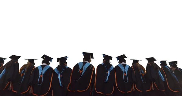 Απόφοιτοι Πίσω Από Απομονωμένες Απόφοιτοι Σταθεί Επάνω Στη Γραμμή Απόφοιτοι — Φωτογραφία Αρχείου