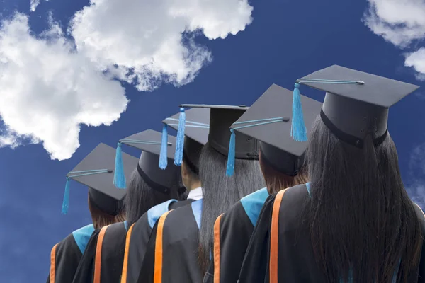 Gratulált Diplomások Egyetem Háttér Kék Koncepció Oktatási Gratulálunk — Stock Fotó