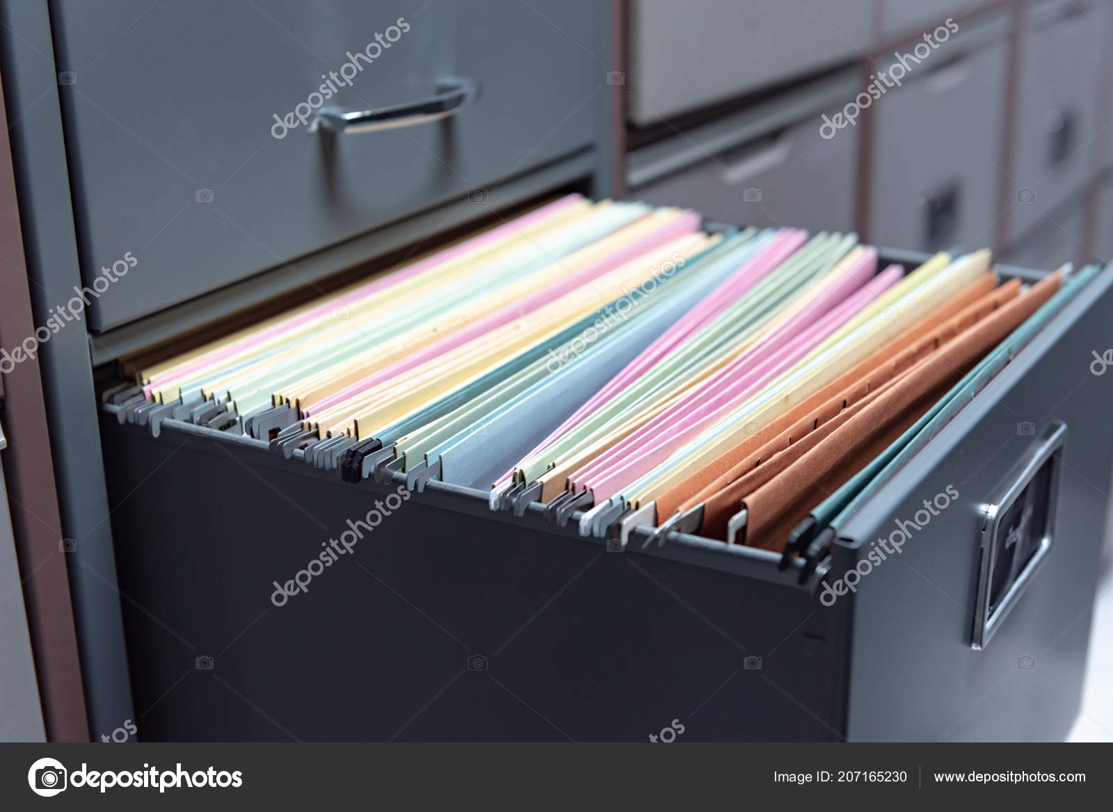 Colorful Business Documents Placed Filing Cabinet Office Stock