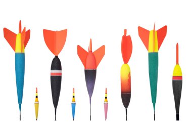 Beyaz izole arka plan üzerinde renkli balık tutma yüzen