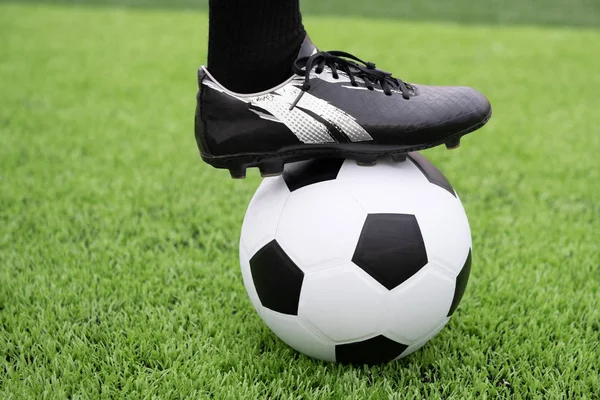 Foot Footballer Stands Lawn Stock Picture