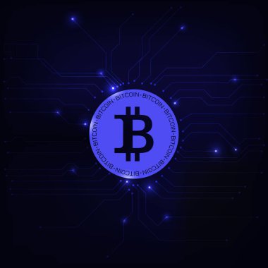 mavi arka plan bitcoin sembolü.