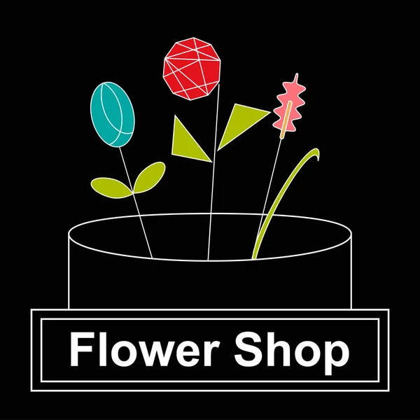 Flower shop logotyp, vektor emblem, abstrakta geometriska bra — Stock vektor