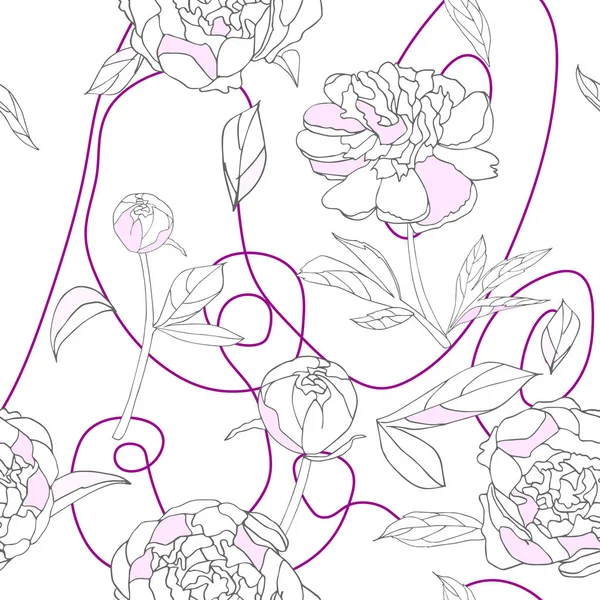 Seamless pattern white pink Peony vector