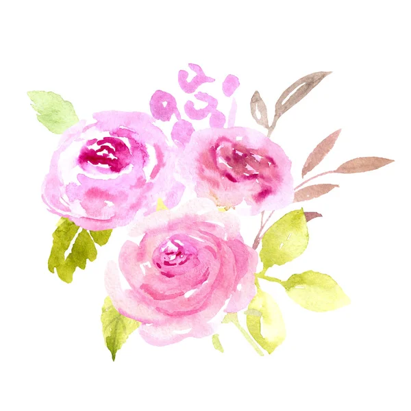 Pink Watercolor roses bouquet illustration — Stock Photo, Image