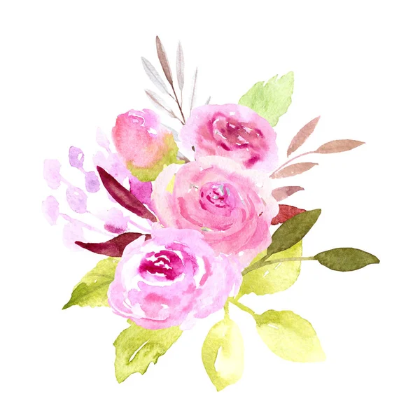 Roze rozen aquarel boeket — Stockfoto