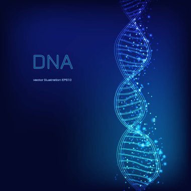 Mavi arkaplanda DNA molekülü