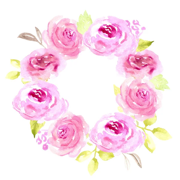 Watercolor pink floral wreath circle — Stock Photo, Image