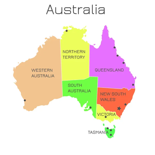 Australien karta staterna färgglada vektor illustration — Stock vektor