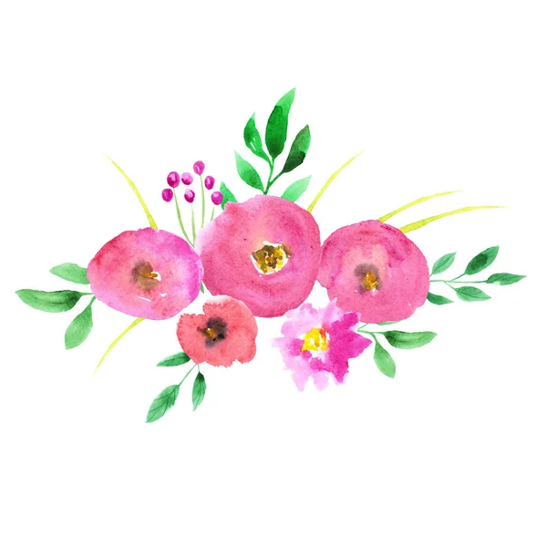 흰색 바탕에 추상 수채화 핑크 꽃. — 스톡 사진