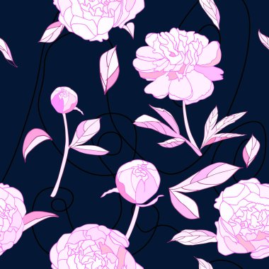 Dikişsiz desen, pembe şakayık çiçekleri illüstrasyon vektör
