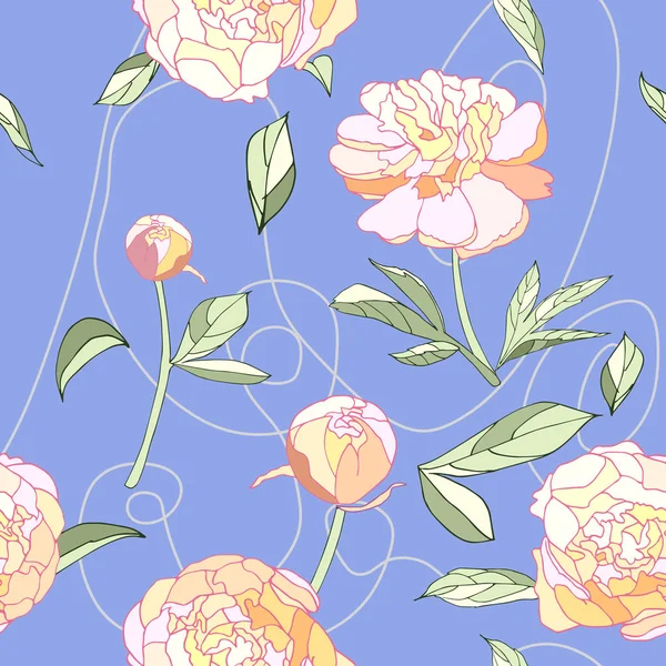 Peony çiçek seamless modeli, pembe mavi pastel renk