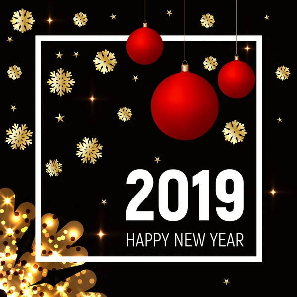 Altın kar tanesi ve kırmızı topları, yeni yıl 2019