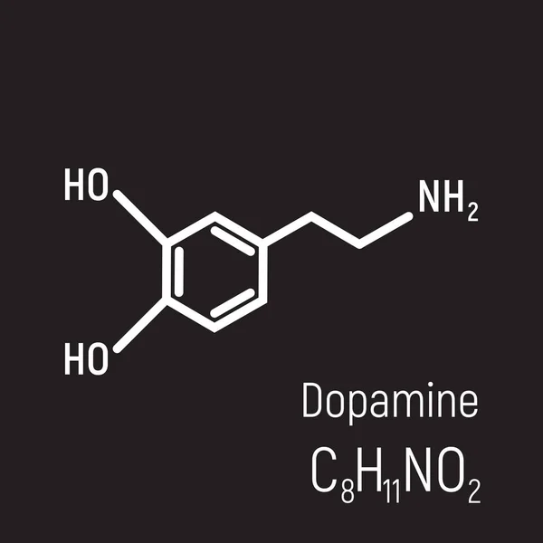 Fekete háttér fehér dopamin-molekula — Stock Vector