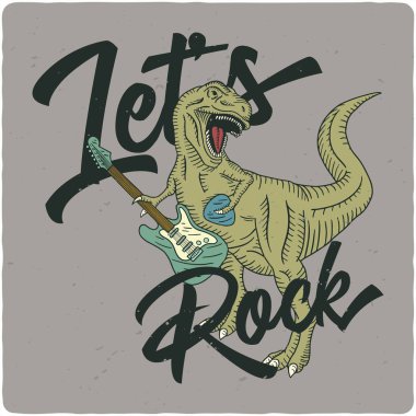 Tema t-shirt veya poster tasarım elektrik gitar çalmaya tyrannosaurus ile sörf