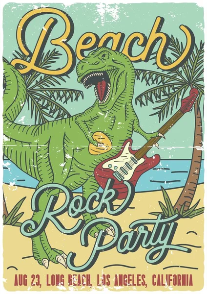 ティラノサウルスのエレク トリック ギターの演奏とテーマの シャツやポスターのデザインをサーフィン — ストックベクタ
