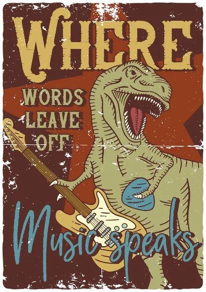 Shirt Poster Thème Surf Avec Tyrannosaure Jouant Guitare Électrique — Image vectorielle