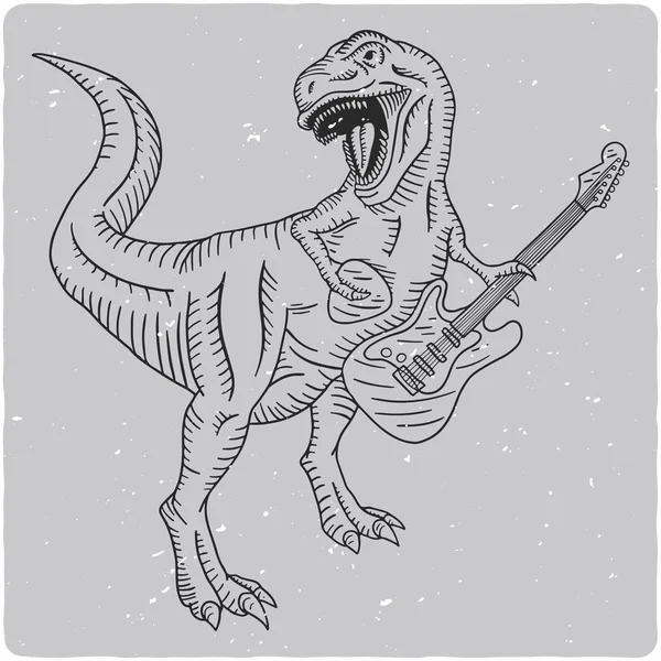 Illustration Isolée Noir Blanc Avec Tyrannosaure Jouant Guitare Électrique — Image vectorielle