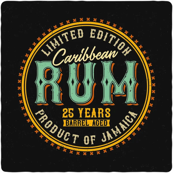 Rótulo Rum Caribenho Fundo Escuro —  Vetores de Stock