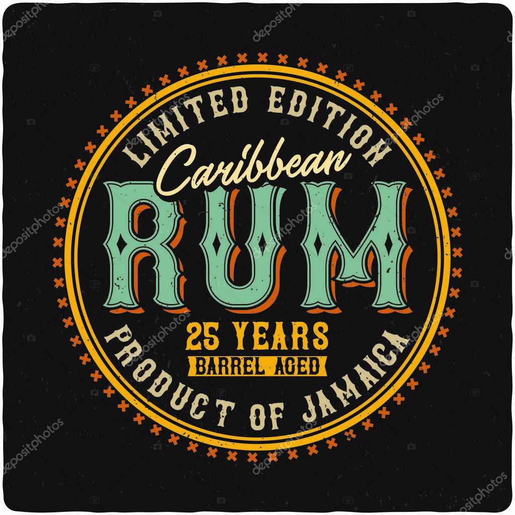Label of the Caribbean rum. On dark background