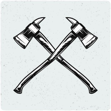 İki itfaiyeci eksen. Siyah beyaz resim. Grunge gürültü ve çerçeve ile hafif backgrond izole.