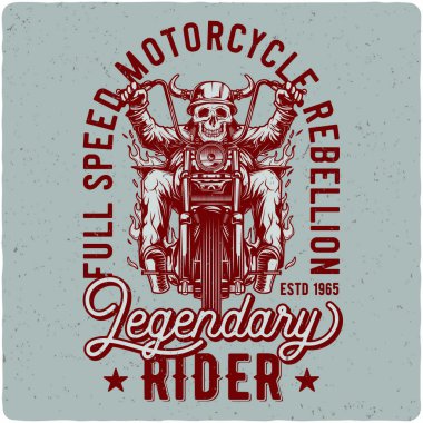 Motorcu motosiklet üzerinde gösterimi ile T-shirt veya poster tasarım. Metin kompozisyonu ile tasarım.