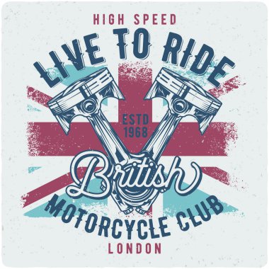 T-shirt veya poster tasarım çizim motosiklet Pistons ile. Metin kompozisyonu ile tasarım.