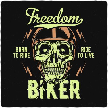 T-shirt veya poster tasarım çizim motosiklet motorcu kafatası ile. Metin kompozisyonu ile tasarım.