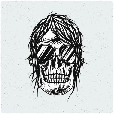 Motorcu kafatası motosiklet. Siyah beyaz resim. Grunge gürültü ve çerçeve ile hafif backgrond izole.