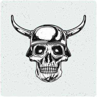 Motorcu kafatası motosiklet. Siyah beyaz resim. Grunge gürültü ve çerçeve ile hafif backgrond izole.