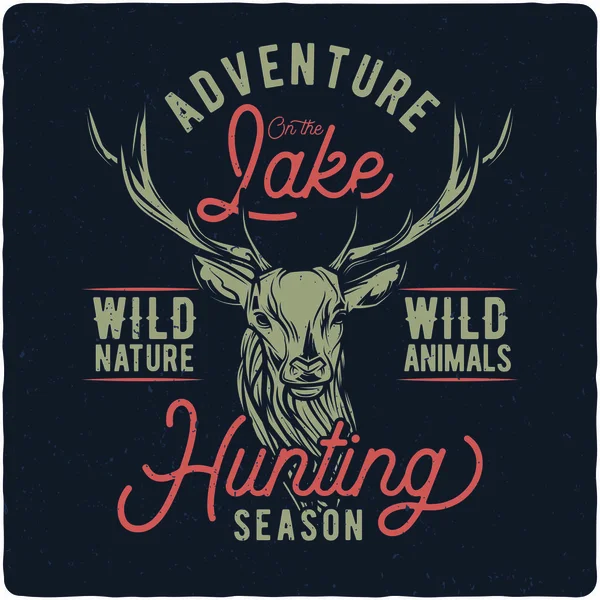Geyik kafası gösterimi ile T-shirt veya poster tasarım. Metin kompozisyonu ile tasarım.