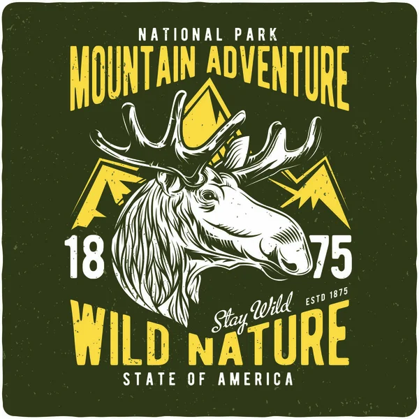 Geyik kafası gösterimi ile T-shirt veya poster tasarım. Metin kompozisyonu ile tasarım.