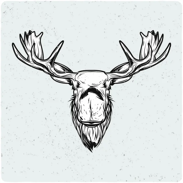 Moose Head Black White Illustration Isolated Light Backgrond Grunge Noise — Stock Vector