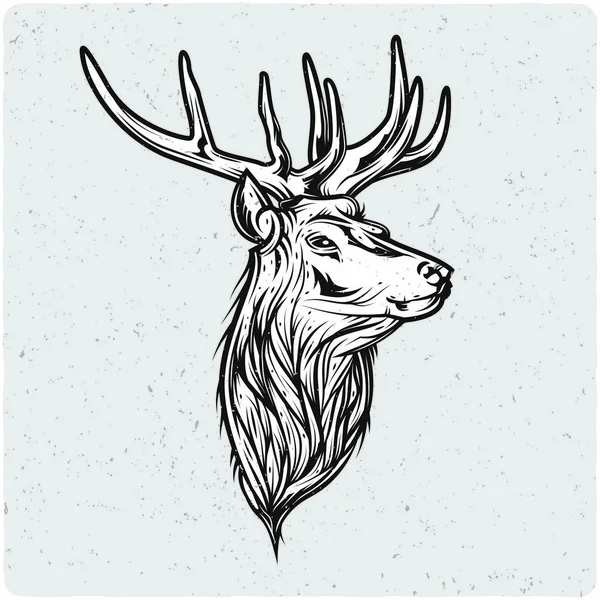 Deer Head Black White Illustration Isolated Light Backgrond Grunge Noise — Stock Vector