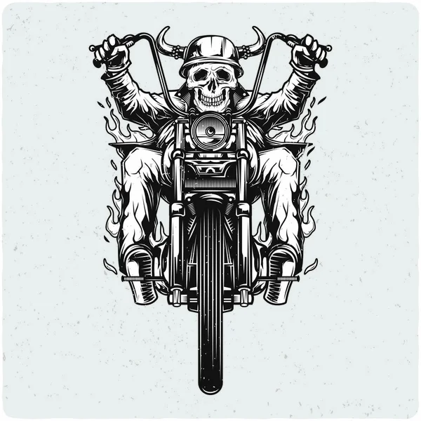 Biker Motorcycle Black White Illustration Isolated Light Backgrond Grunge Noise — Stock Vector