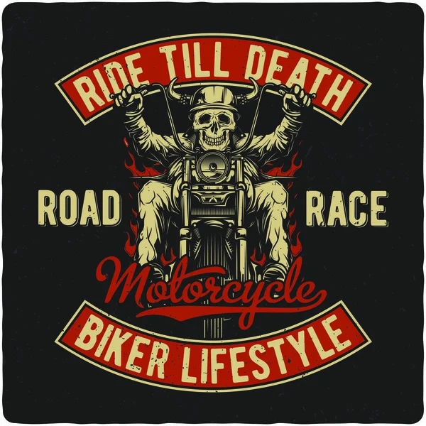 Motorcu motosiklet üzerinde gösterimi ile T-shirt veya poster tasarım. Metin kompozisyonu ile tasarım.