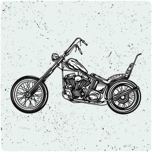 Vintage Motorcycle Black White Illustration Isolated Light Backgrond Grunge Noise — Stock Vector