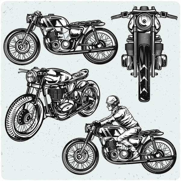 Motorräder Gestellt Schwarz Weiß Illustration Isoliert Auf Hellem Backgrond Mit — Stockvektor